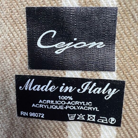 Cejon beige plaid unisex scarf made in Italy - Picture 2 of 13